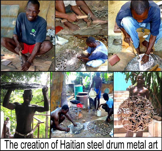 Making metal art in Haiti. 